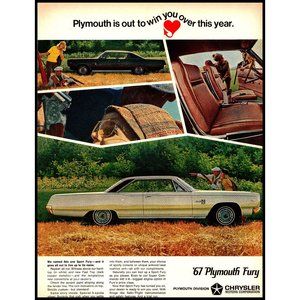 1967 Plymouth Fury 2 Door Hardtop Vintage Print Ad Duck Hunting Hunt Wall Art